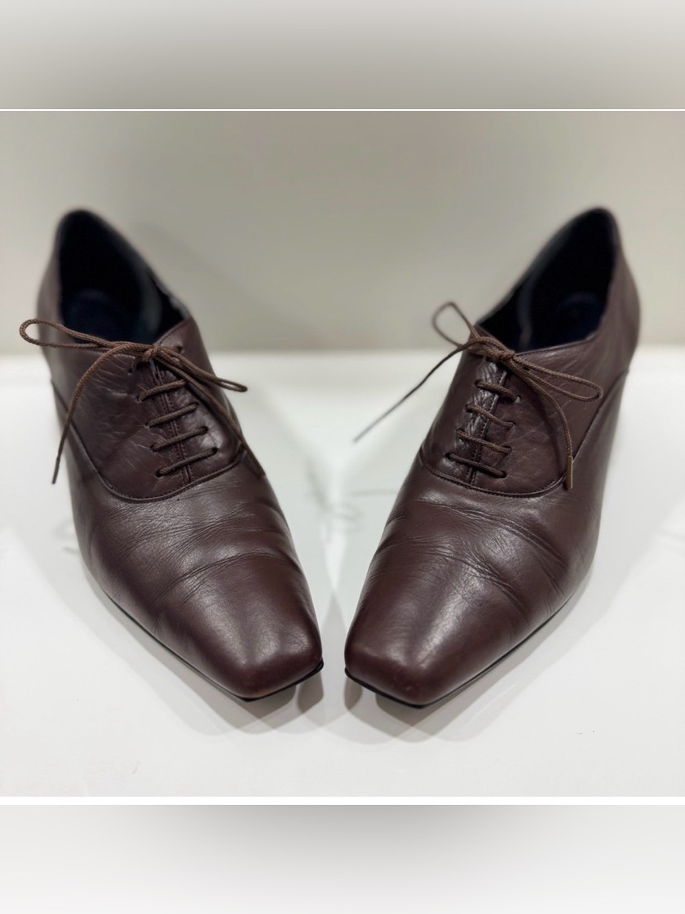 Retro Victorian Siamanto Leather Kitten Heel Oxfords Square Toe Lace Up Made USA